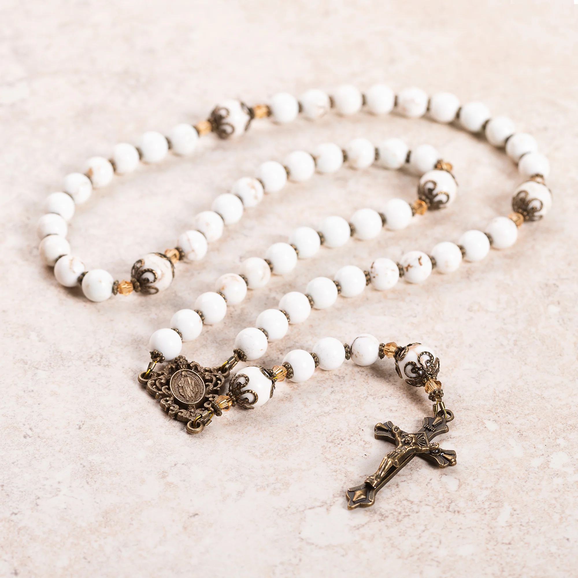 Miraculous Medal White Turquoise Gemstone Rosary