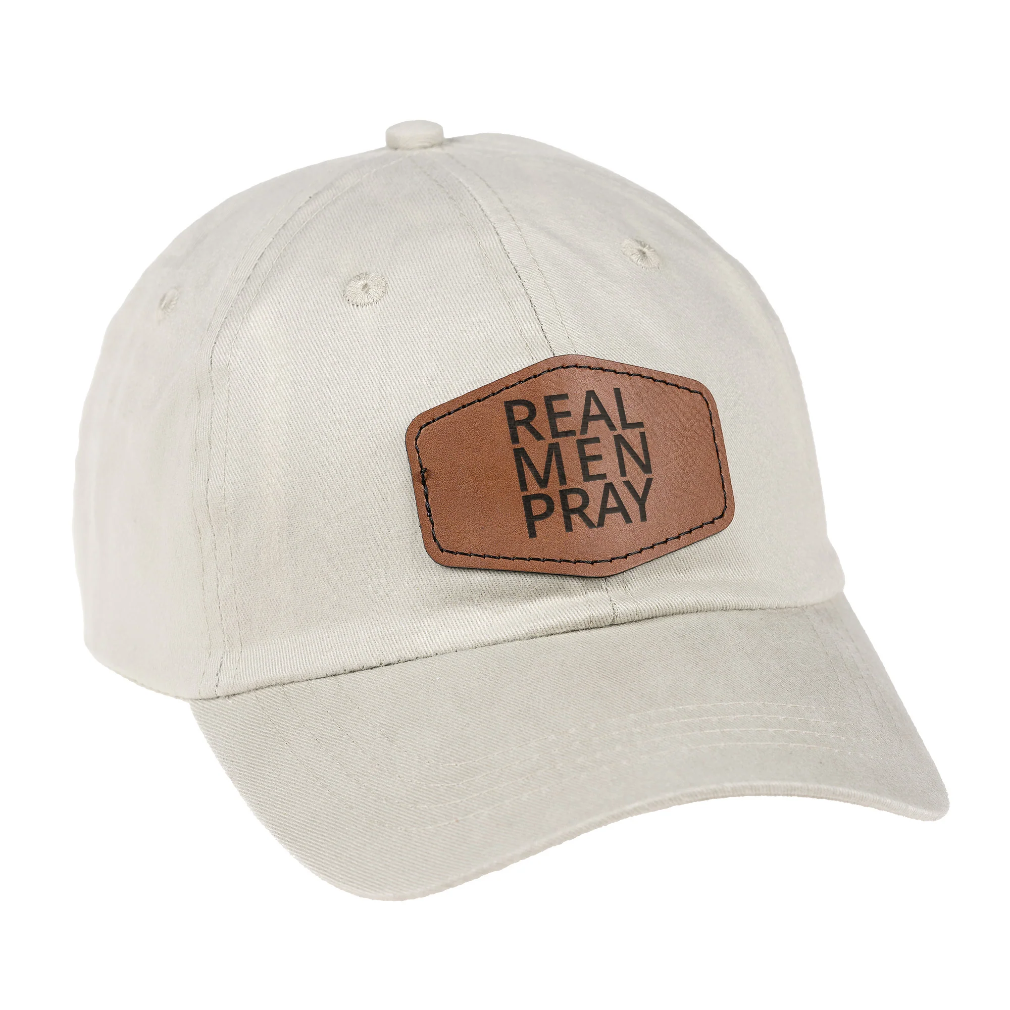 Real Men Pray Leather Patch Ball Cap - stone - Image 2