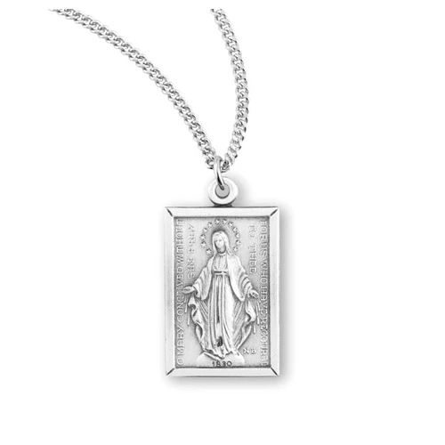 Rectangular Sterling Miraculous Medal Necklace