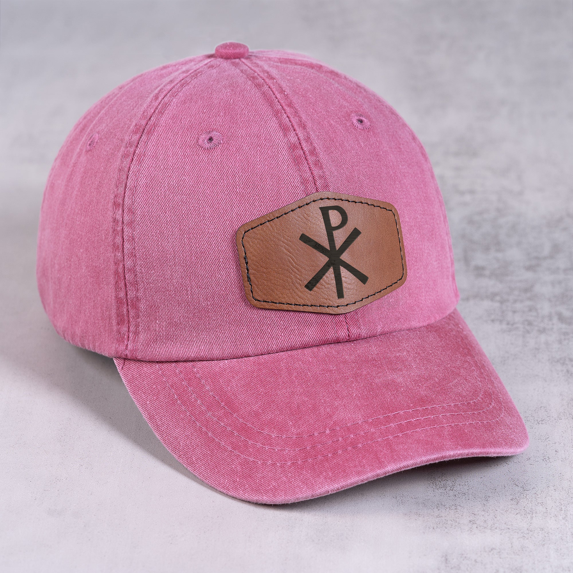 Red Chi Rho Leather Patch Ball Cap