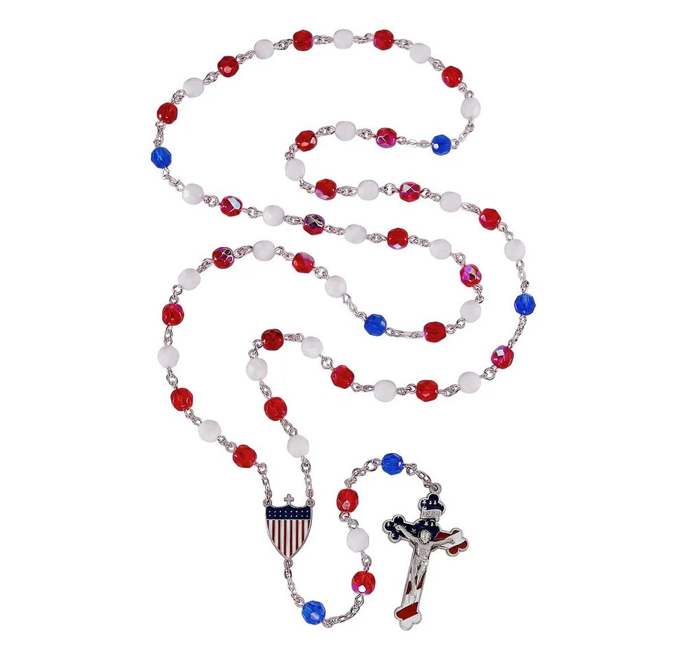 Red, White & Blue America 250th Anniversary Commemorative Glass Rosary - Image 2