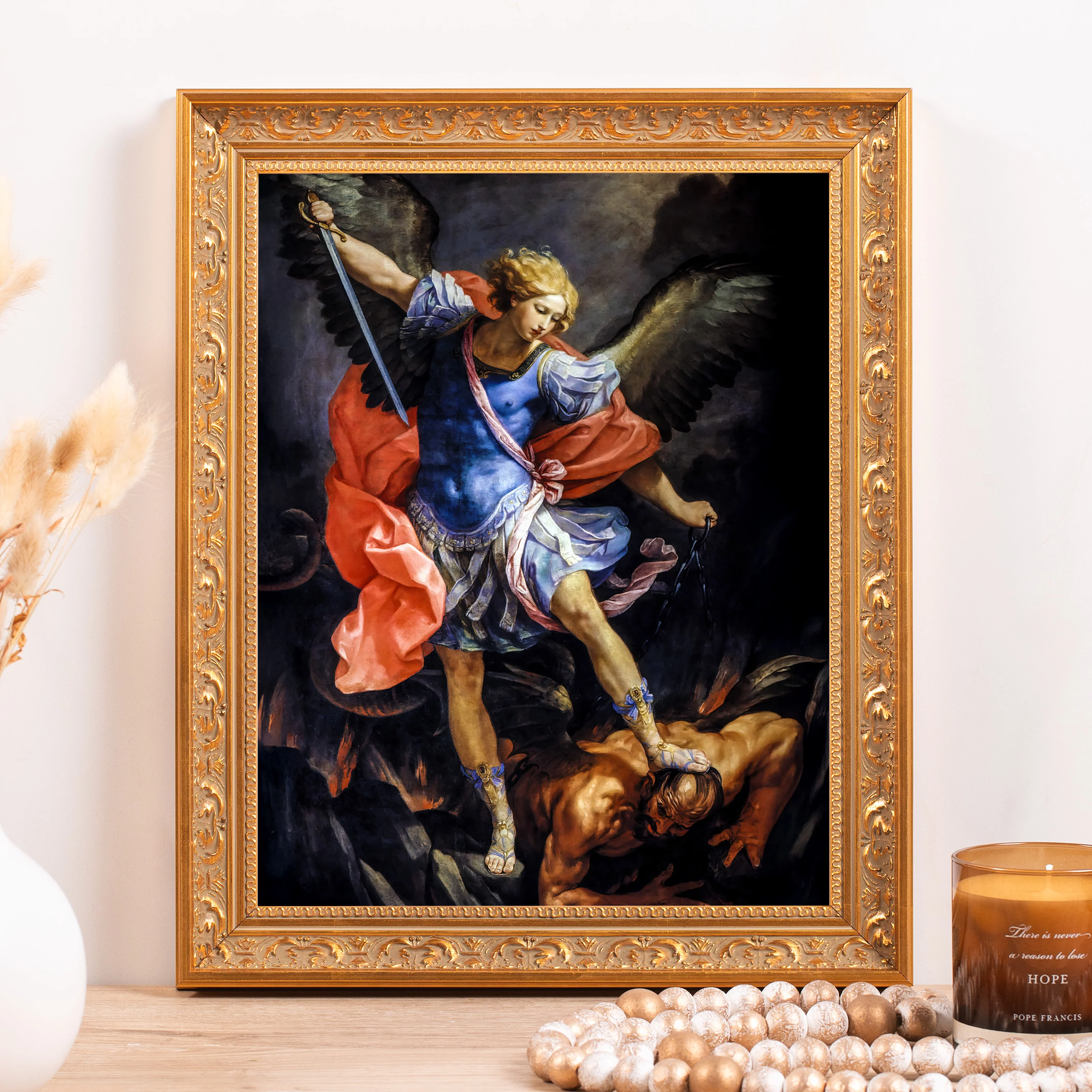 Reni's Archangel Michael Defeating Satan Framed Canvas - Sacred Classics Collection