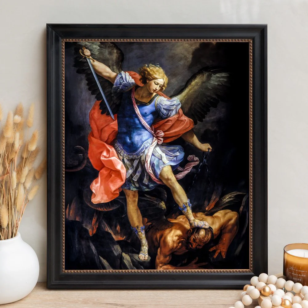 Reni's Archangel Michael Defeating Satan Framed Canvas - Sacred Signature Collection - Image 12