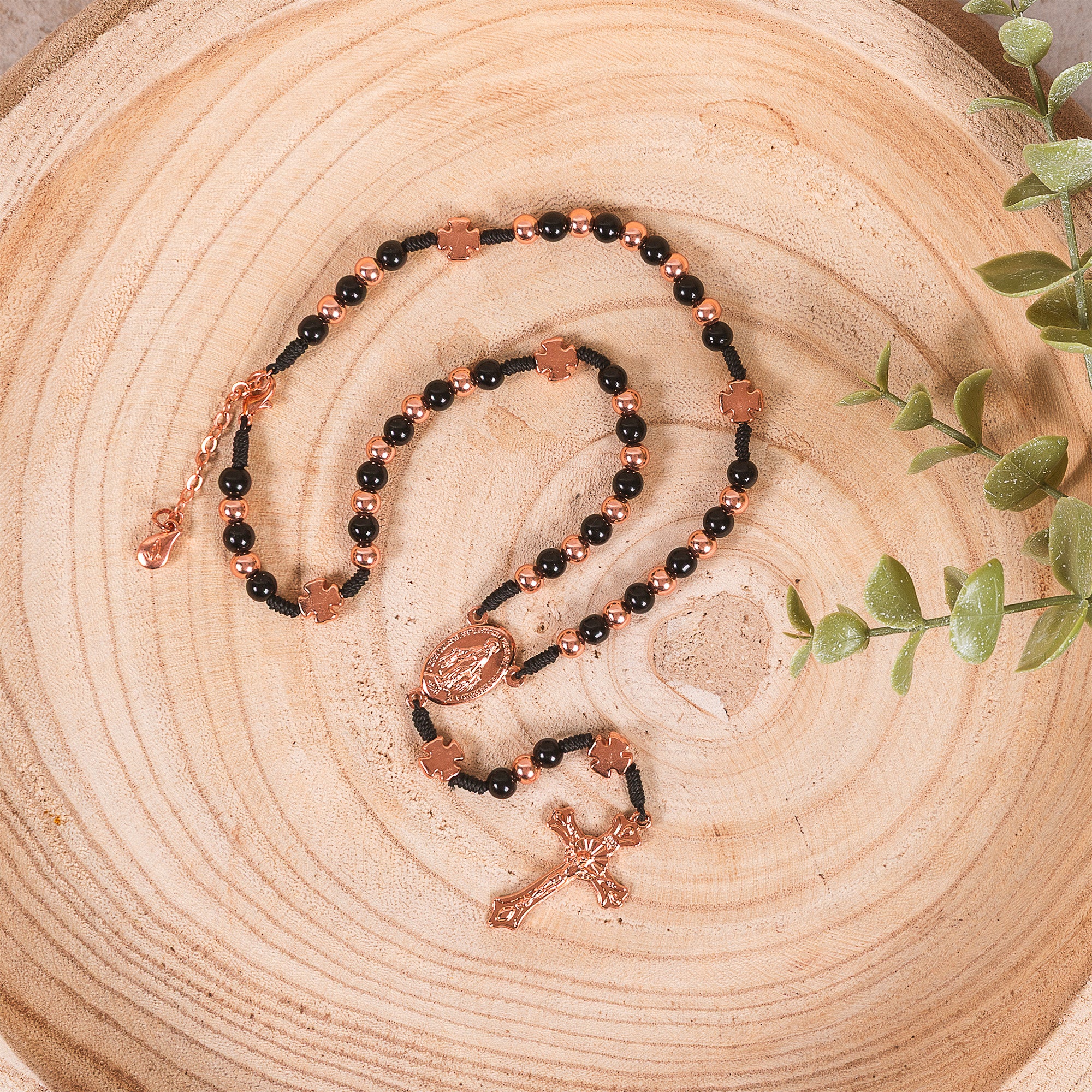 Rose Gold & Black Rosary Necklace or Auto Rosary - Image 2