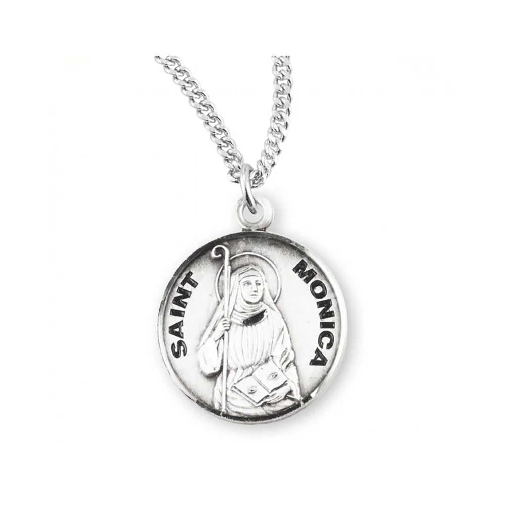 Round Sterling Silver St. Monica Medal Necklace - 18"