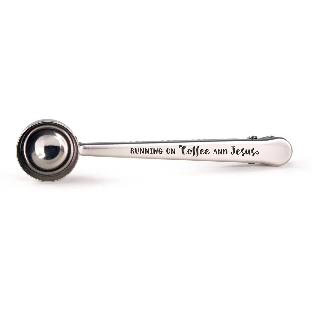 Running On Coffee & Jesus Steel Coffee Scoop & Clip