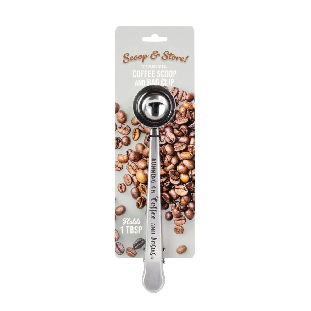 Running On Coffee & Jesus Steel Coffee Scoop & Clip - Image 2