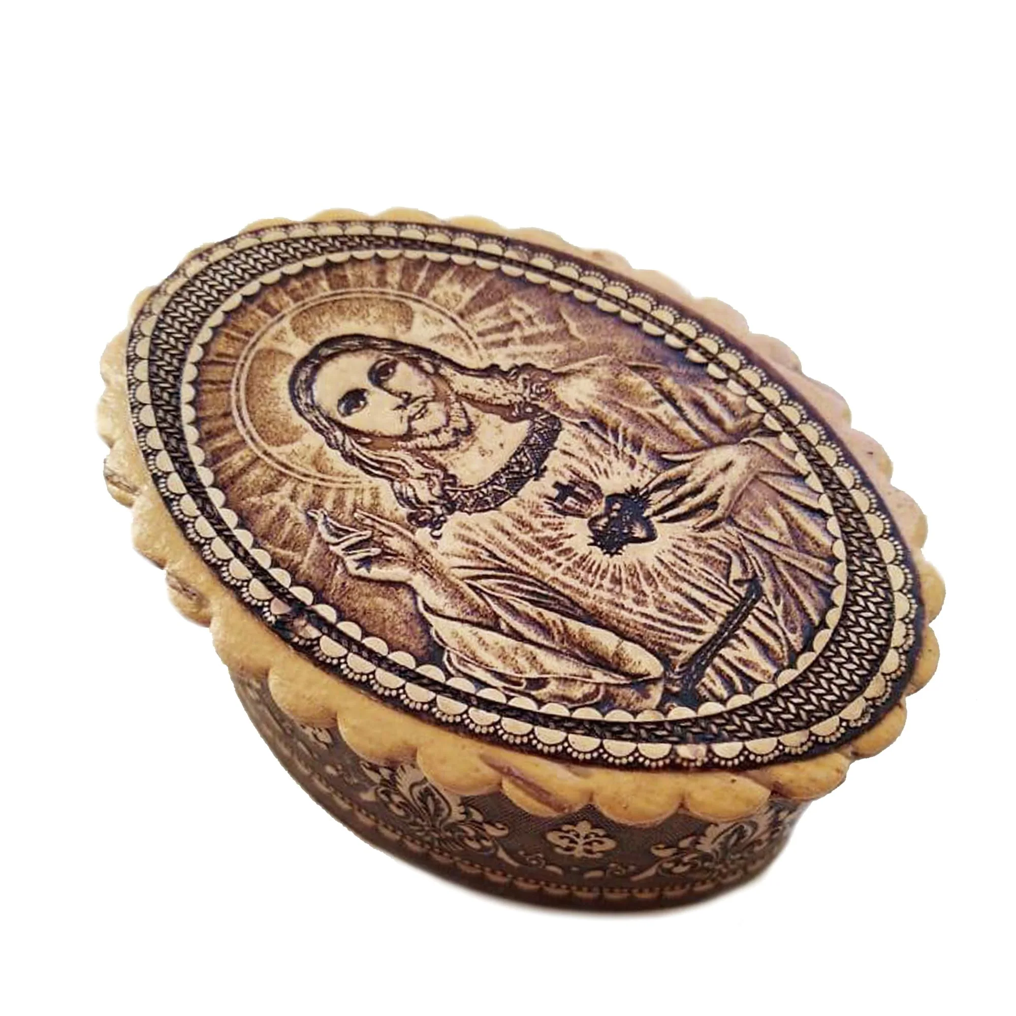 Russian Birch Wood Style Sacred Heart Rosary Box