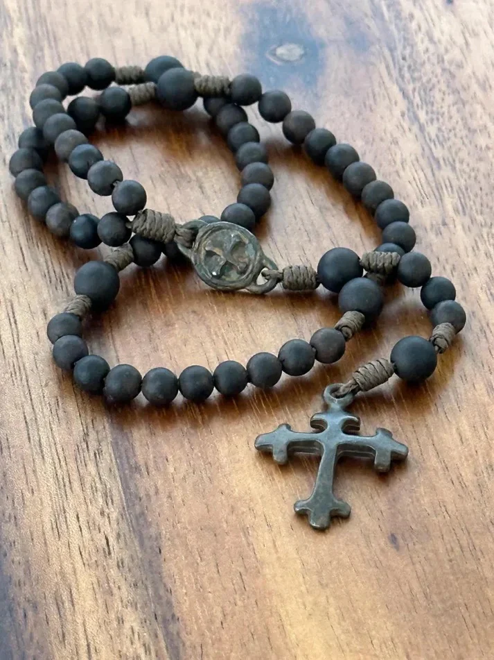 Rustic Budded Cross Antique Style Wooden Rosary
