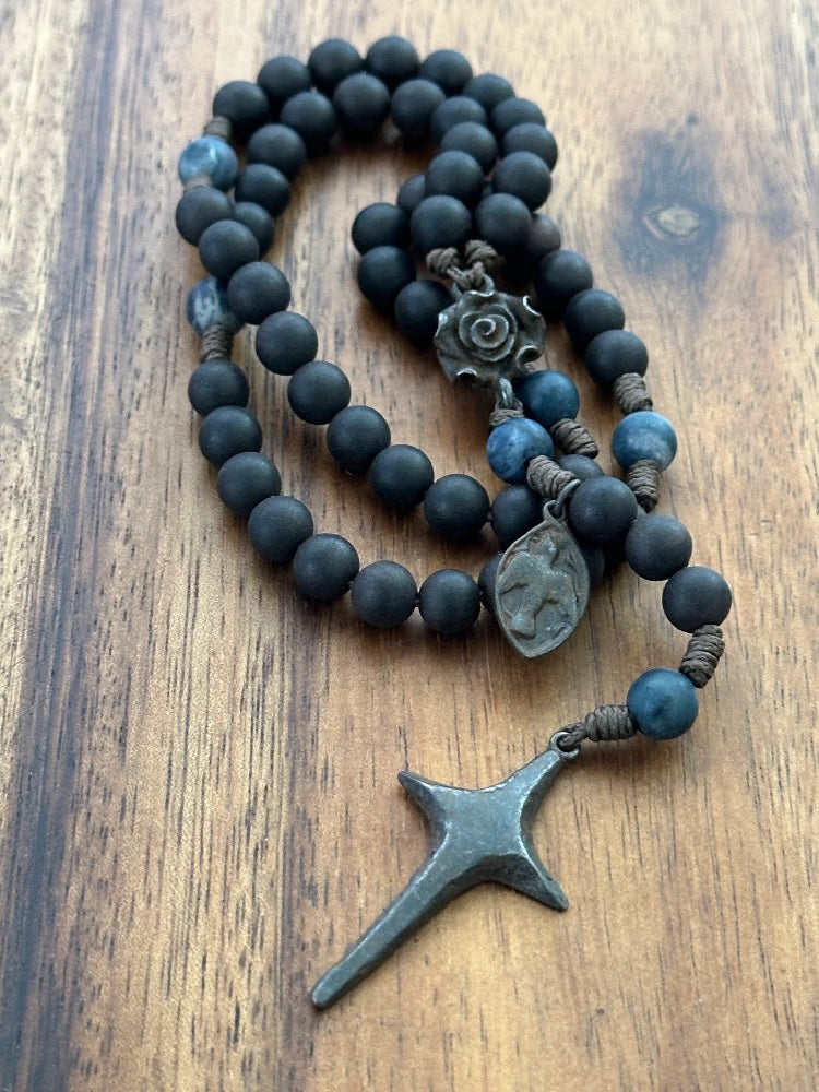 Rustic Handmaid of the Lord Antique Style Wooden Rosary