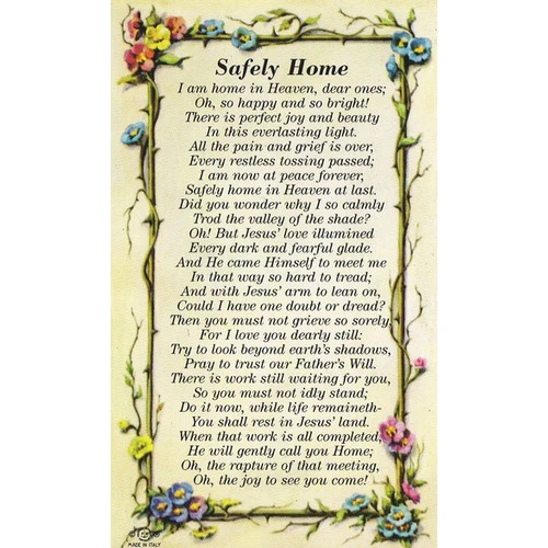 Laminated Safely Home Personalized Prayer Card - Priced per Card