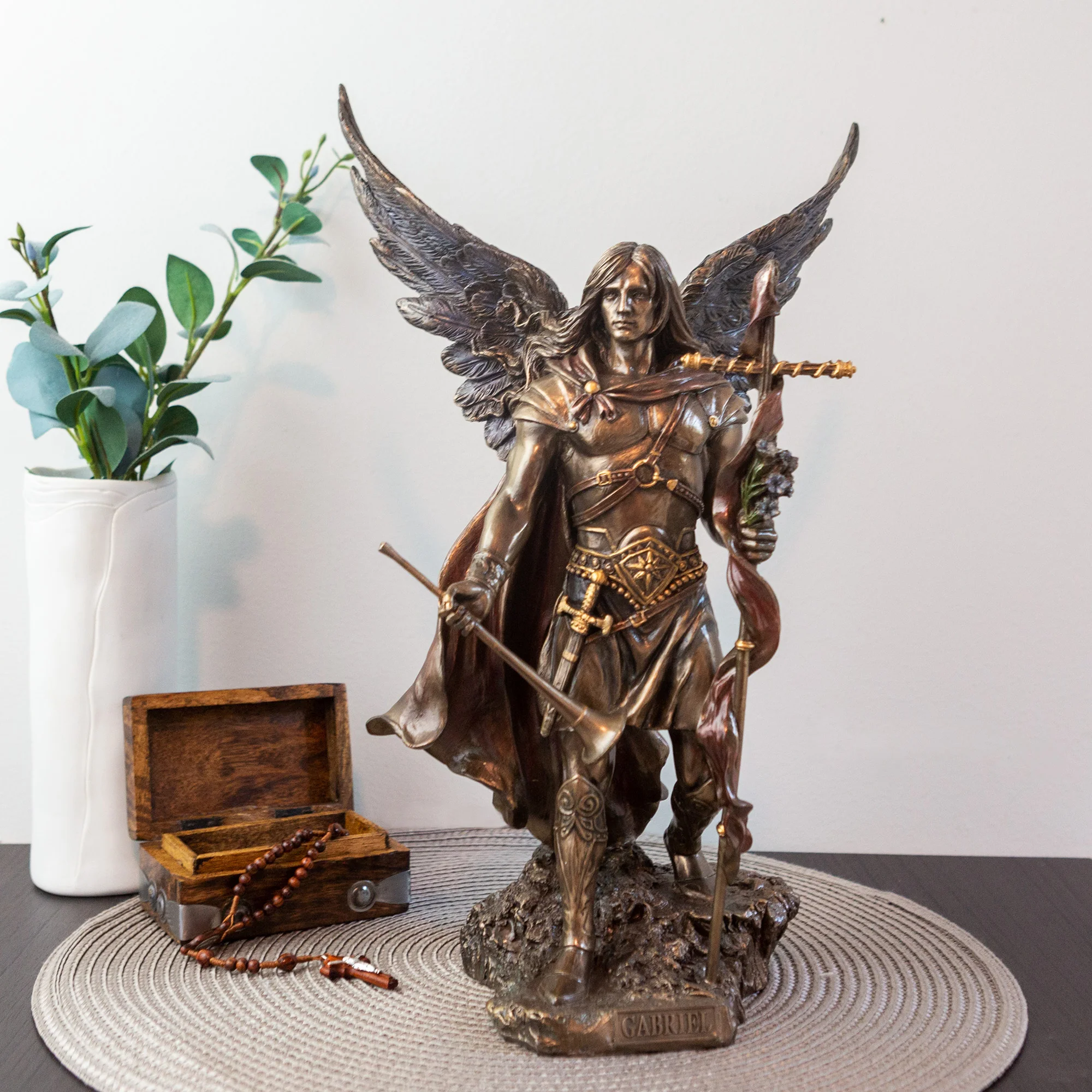 Saint Gabriel Bronze Finish Statue, 13"
