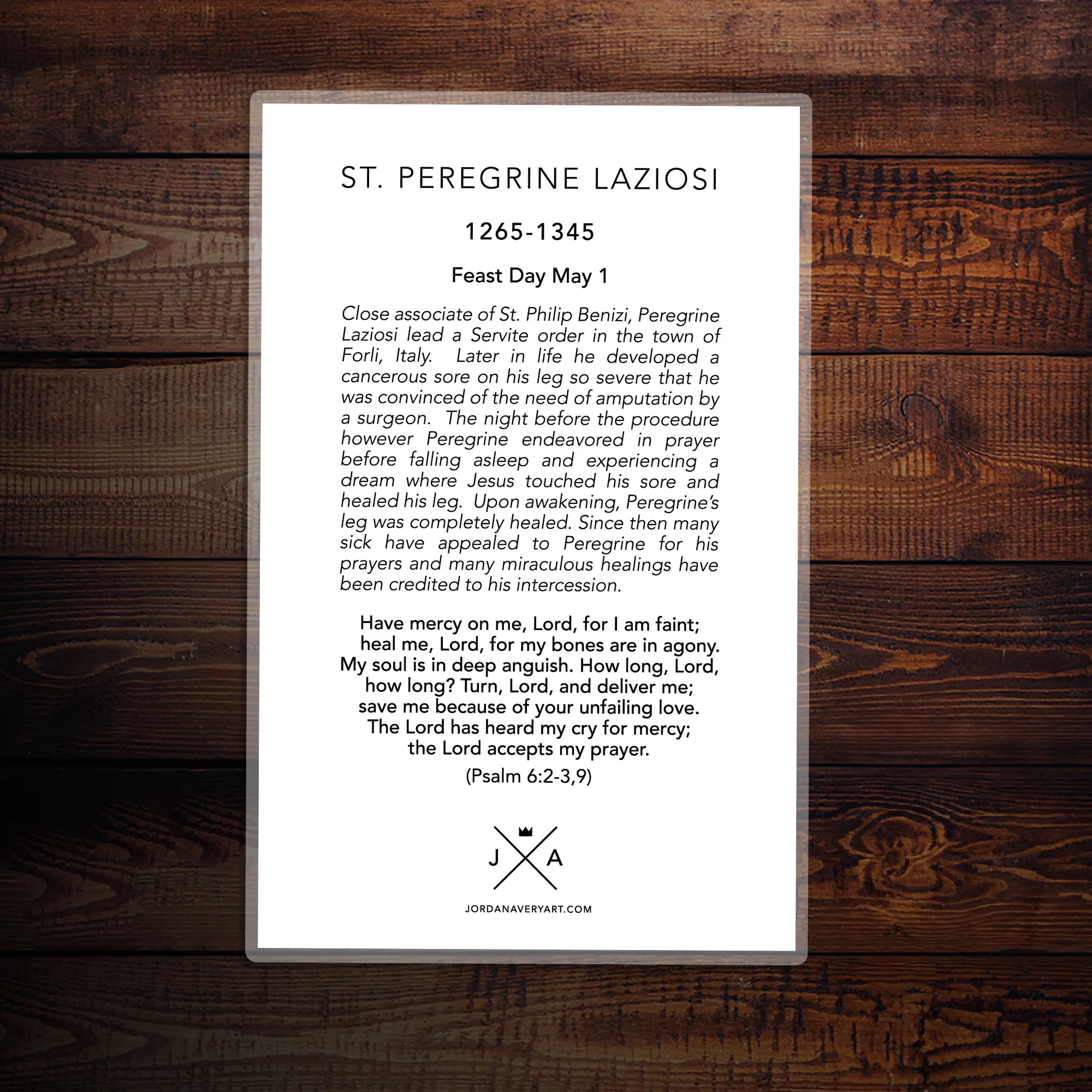Saint Peregrine Laziosi Large Prayer Card - Image 3