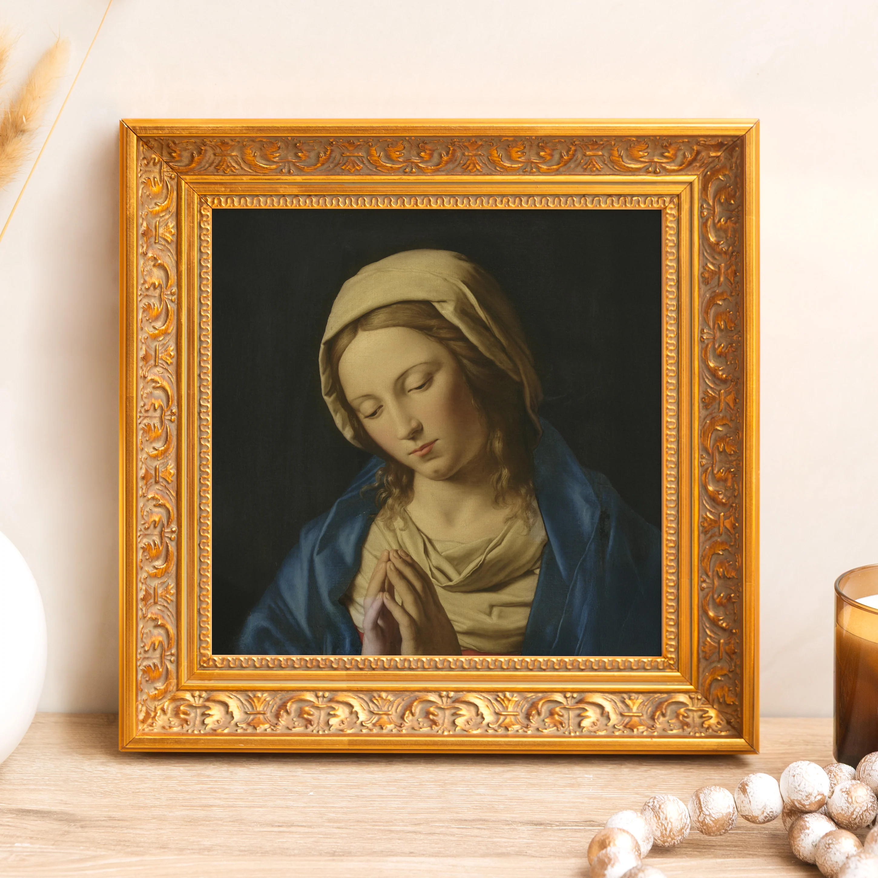 Sassoferrato Madonna in Prayer Framed Canvas - Sacred Mini Collection