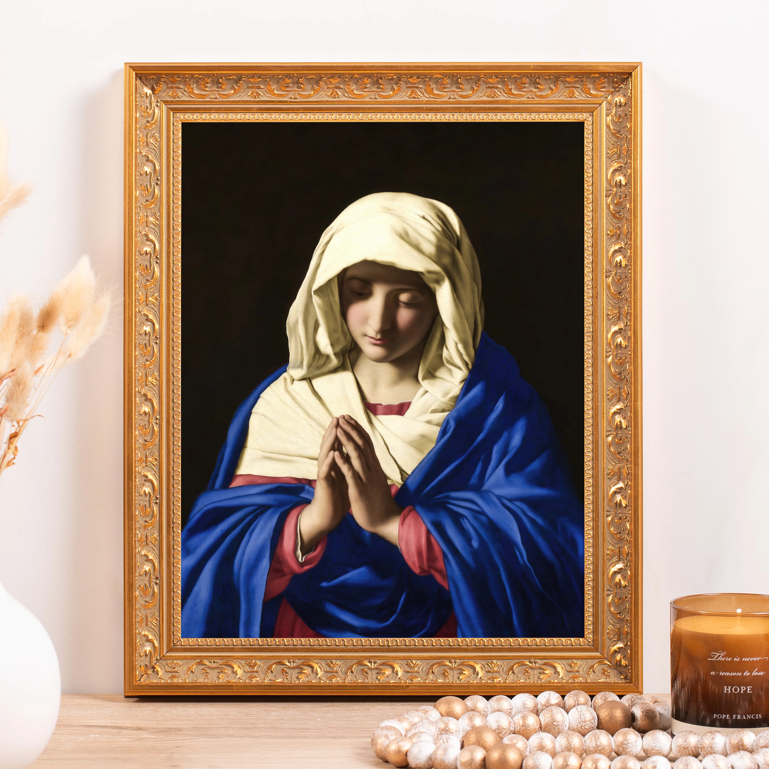 Sassoferrato's Virgin in Prayer Framed Canvas - Sacred Classics Collection