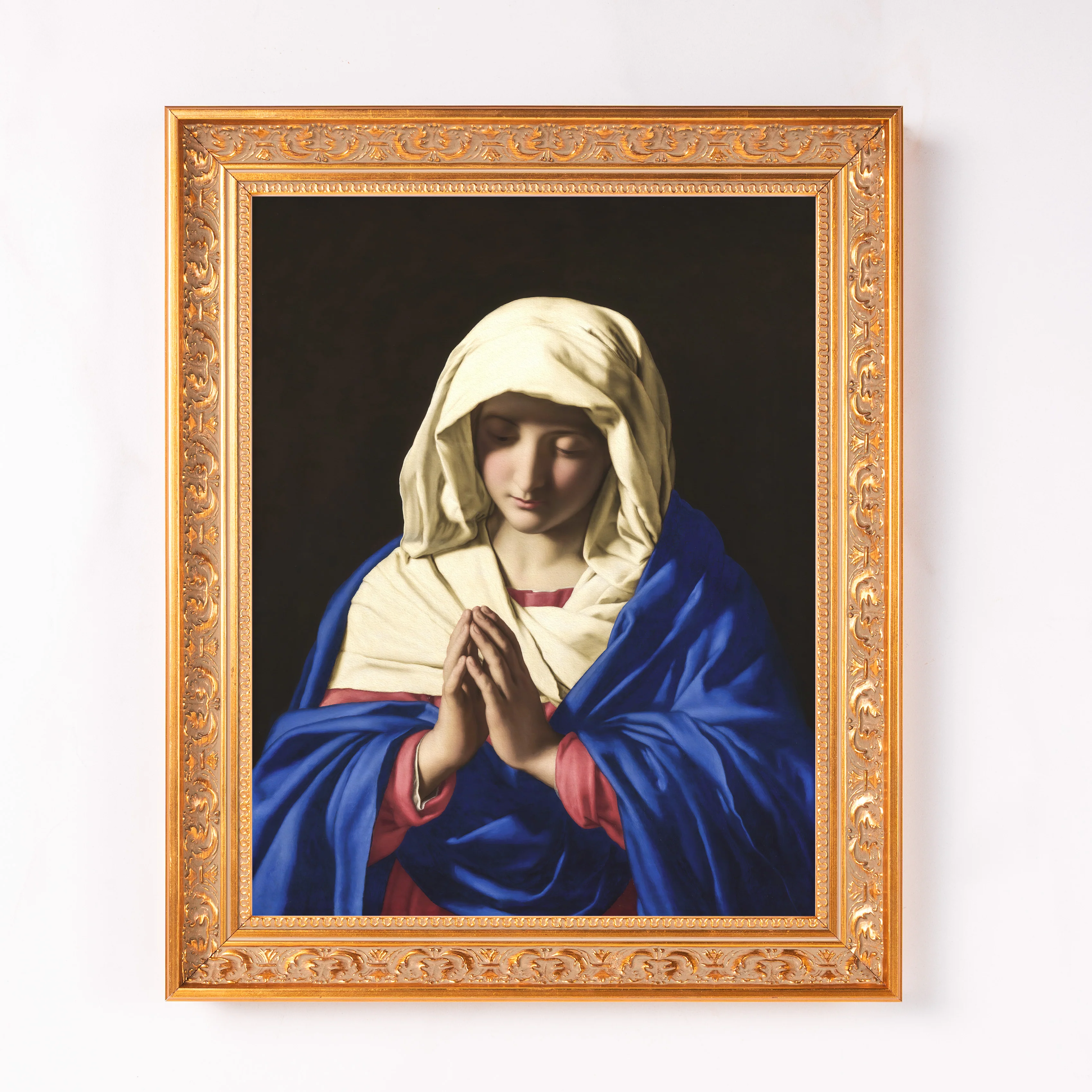 Sassoferrato's Virgin in Prayer Framed Canvas - Sacred Classics Collection - Image 2