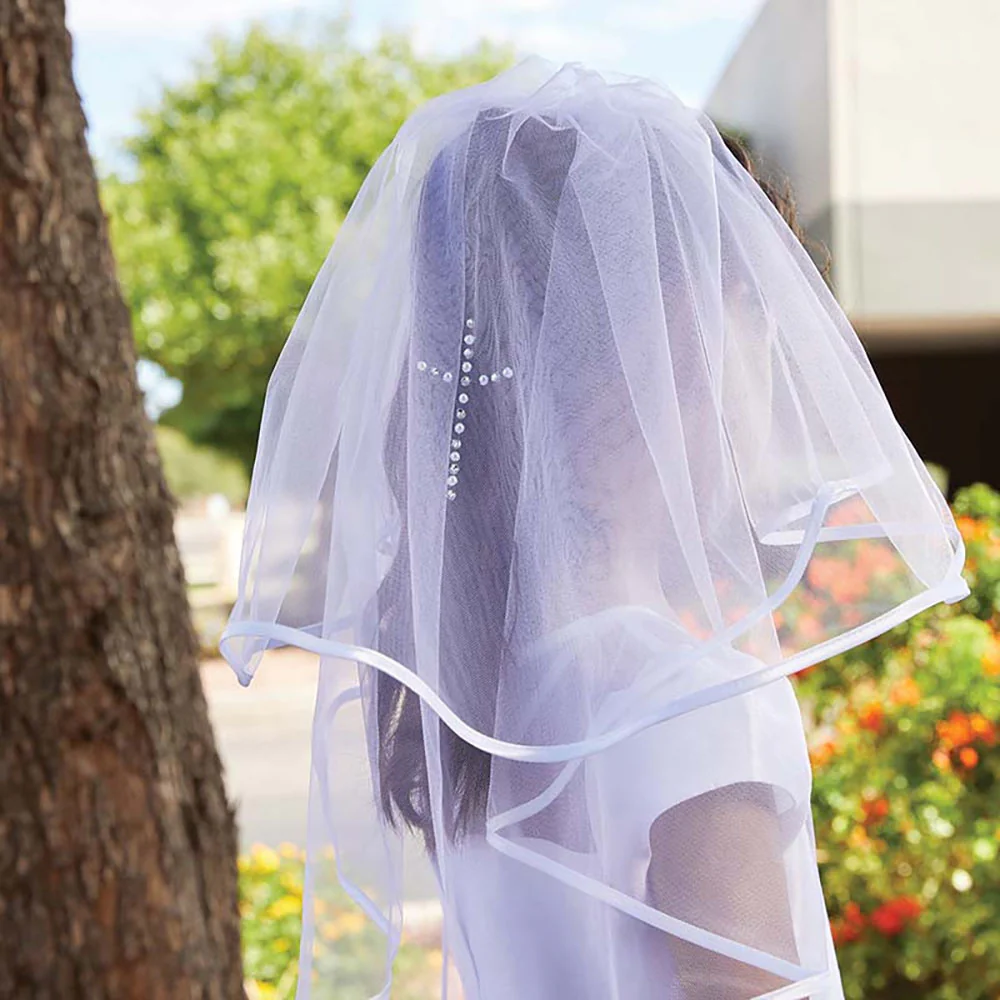 Satin Head Band & Pearl Cross First Communion Veil