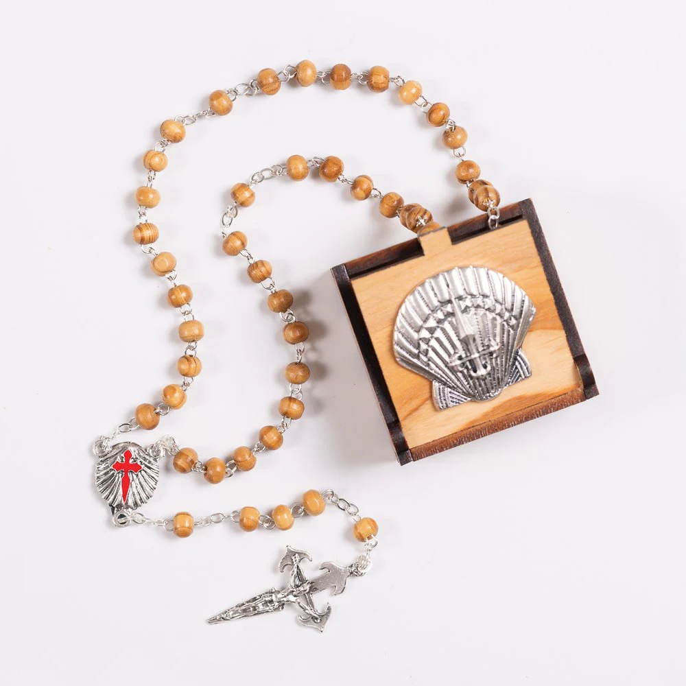 Scallop Shell Wood Rosary & Rosary Keepsake Box
