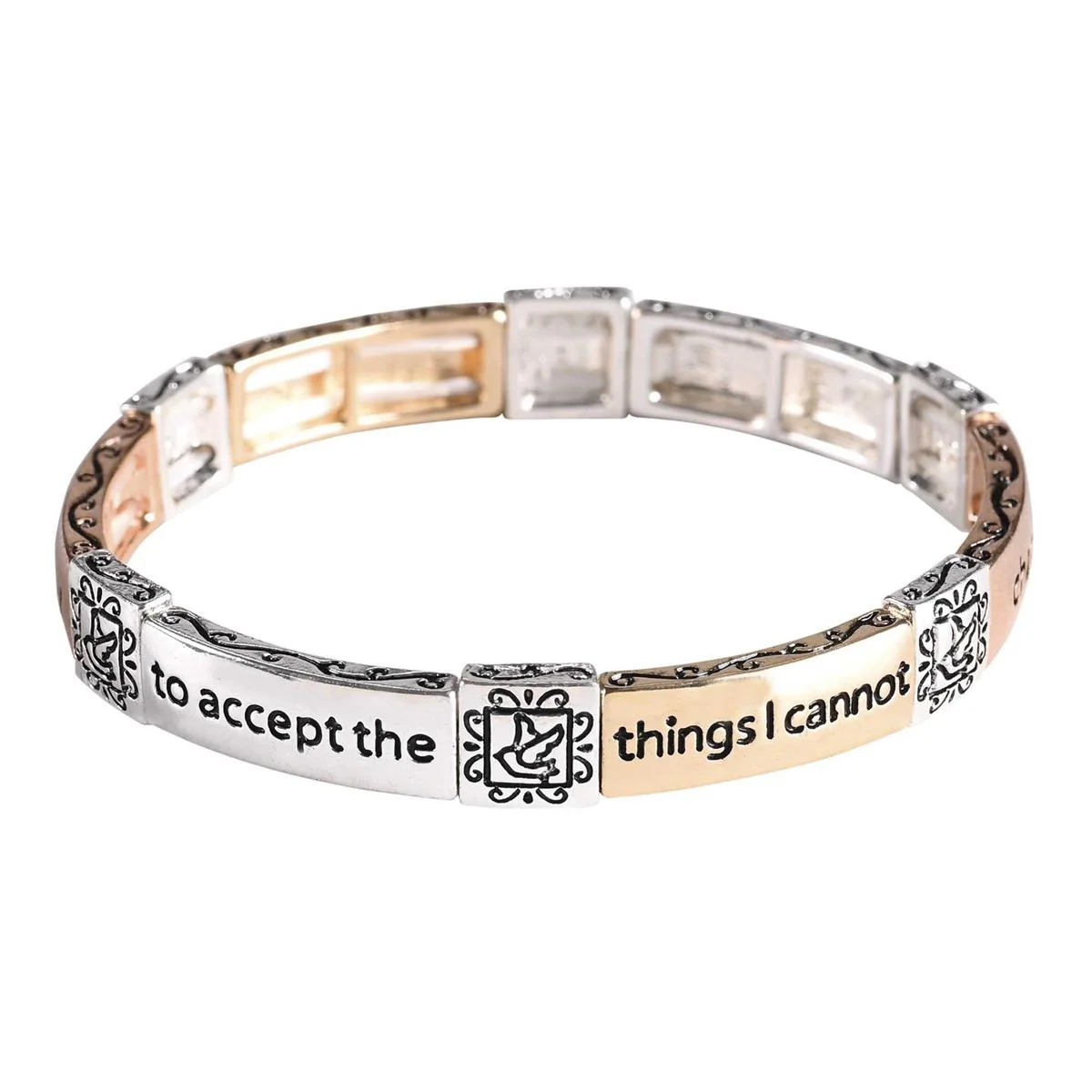 Serenity Prayer Silver & Rose Gold Tone Stretch Bracelet - Image 2