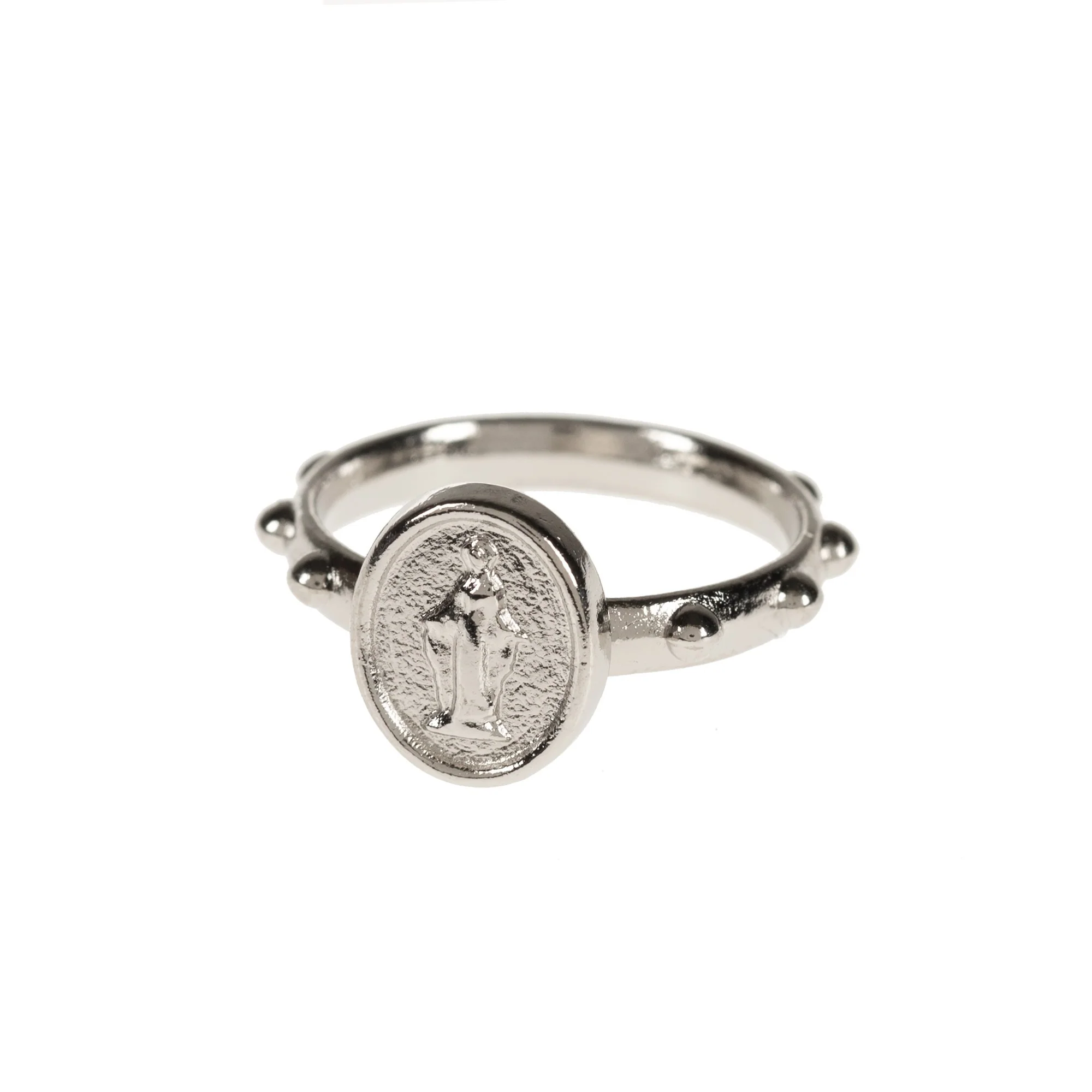 Silver Tone Miraculous Rosary Ring - Size 8