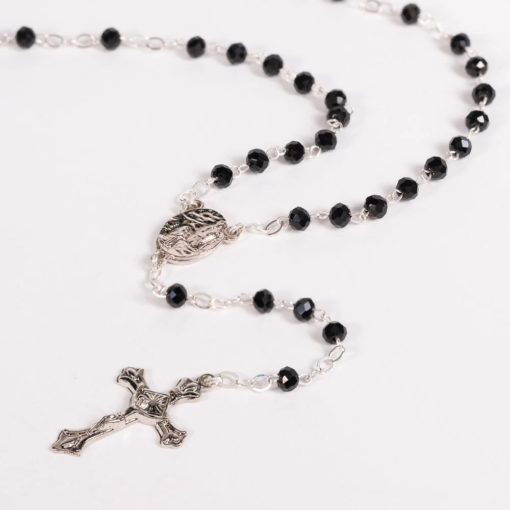 Black Crystal St. Bernadette & Our Lady of Lourdes Rosary - Image 2
