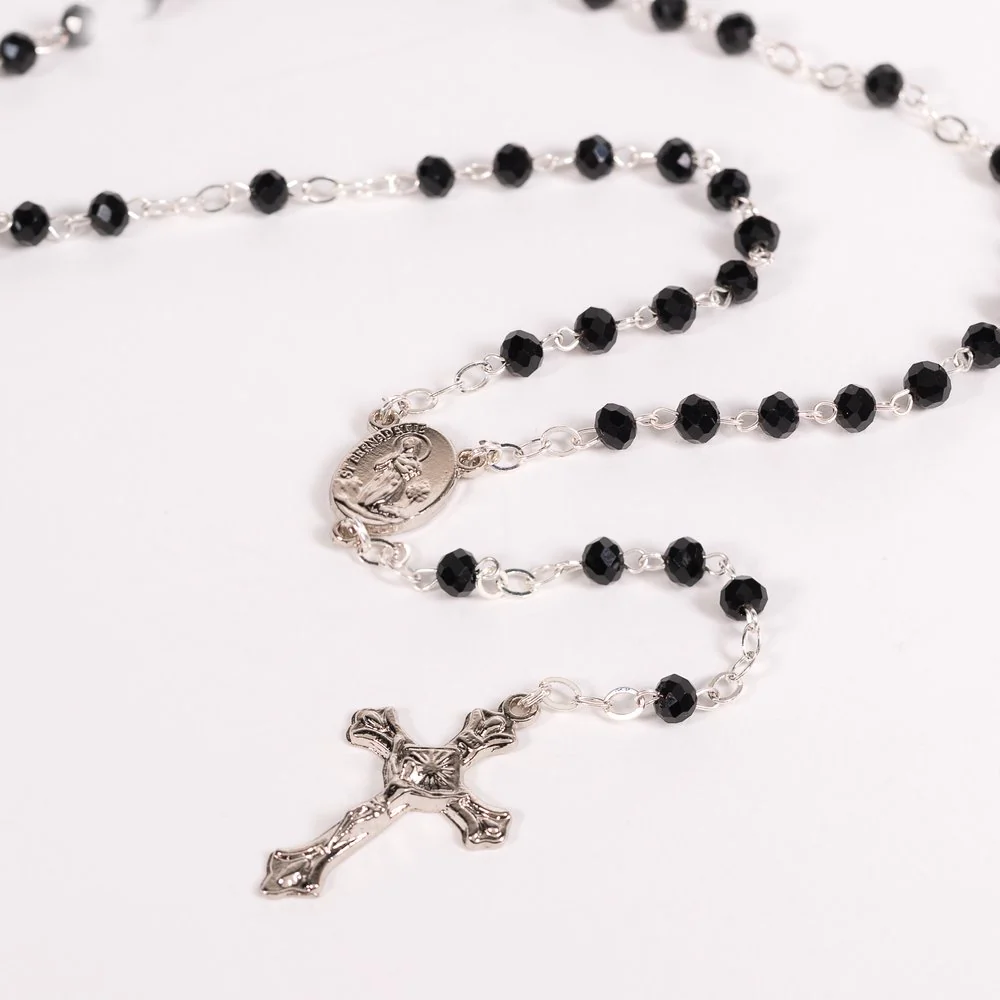 Black Crystal St. Bernadette & Our Lady of Lourdes Rosary - Image 3