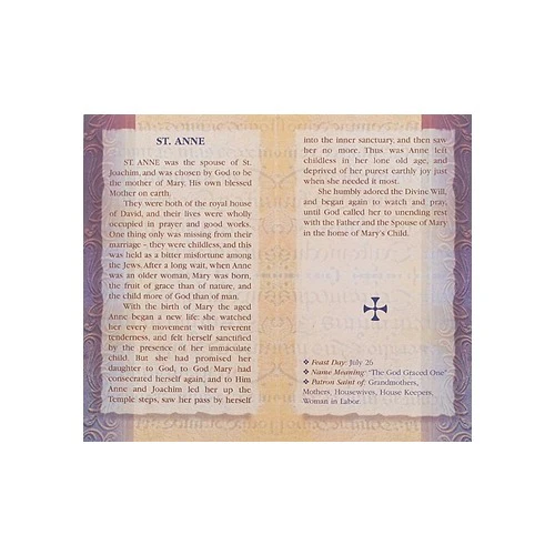 St. Anne - Mini Lives of the Saints Folded Prayer Card - Image 2