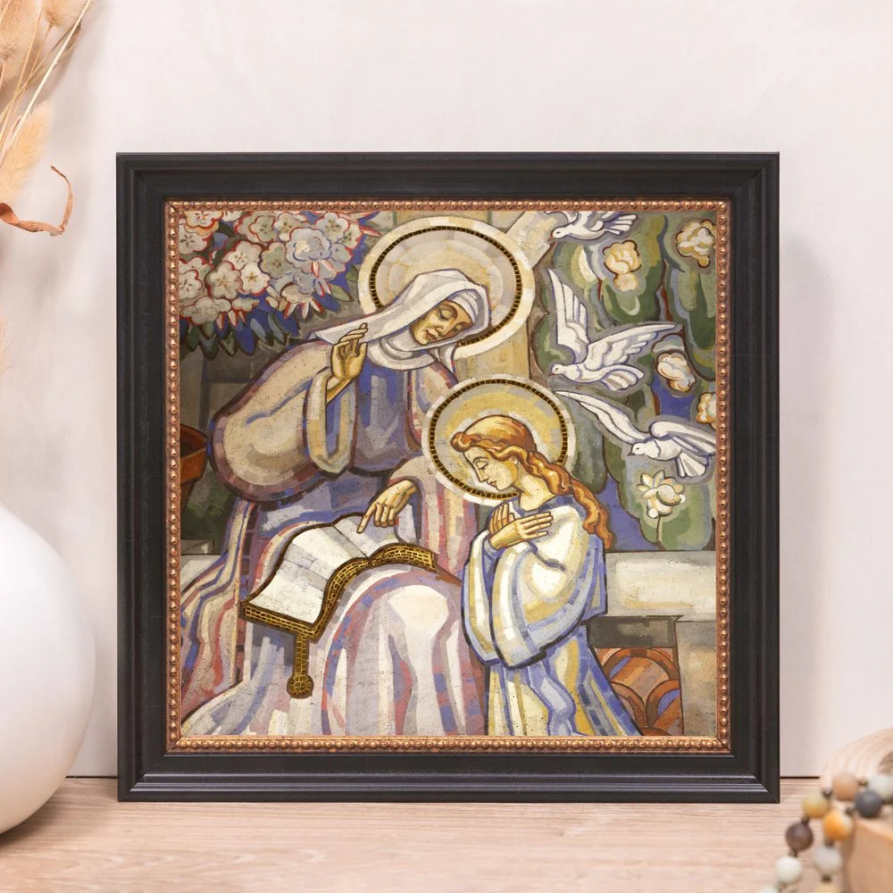 St. Anne Teaching Mary Fresco Framed Canvas - Sacred Mini Collection - Image 5
