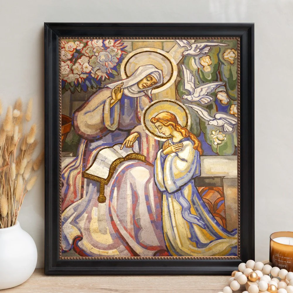 St. Anne Teaching Mary Fresco Framed Canvas - Sacred Signature Collection