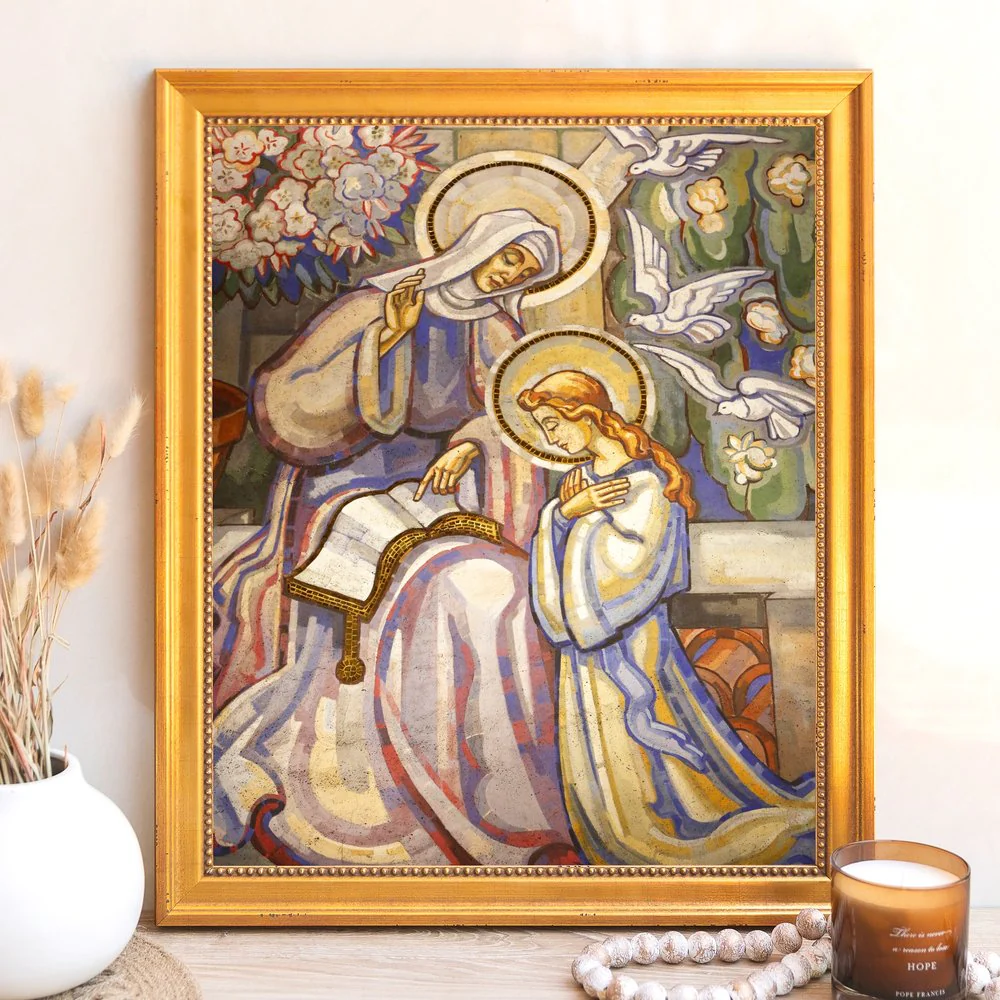 St. Anne Teaching Mary Fresco Framed Canvas - Sacred Signature Collection - Image 6