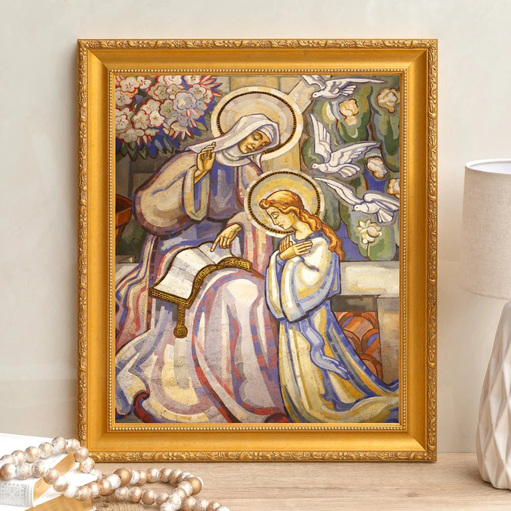 St. Anne Teaching Mary Fresco Framed Canvas - Sacred Signature Collection - Image 9