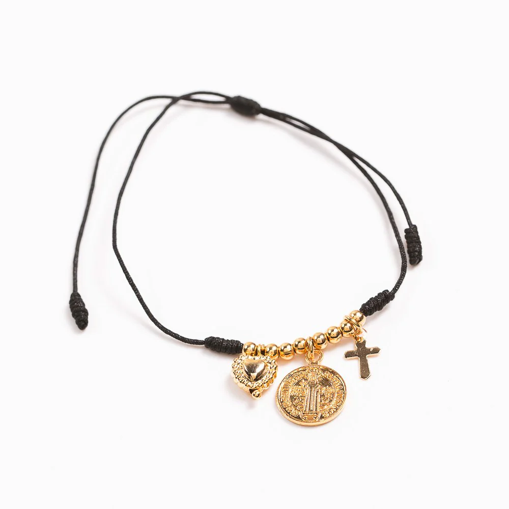 St. Benedict Adjustable Beaded & Corded Bracelet with Charms