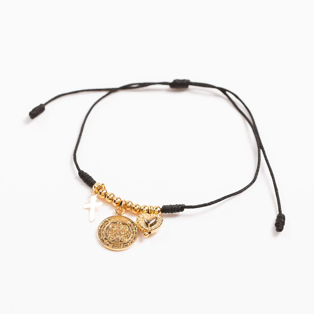 St. Benedict Adjustable Beaded & Corded Bracelet with Charms - Image 2