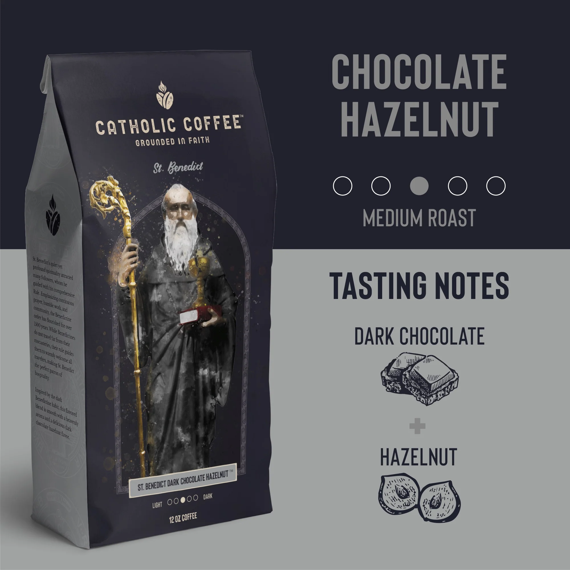St. Benedict Chocolate Hazelnut Blend Coffee - 12 oz. Bag - Image 3