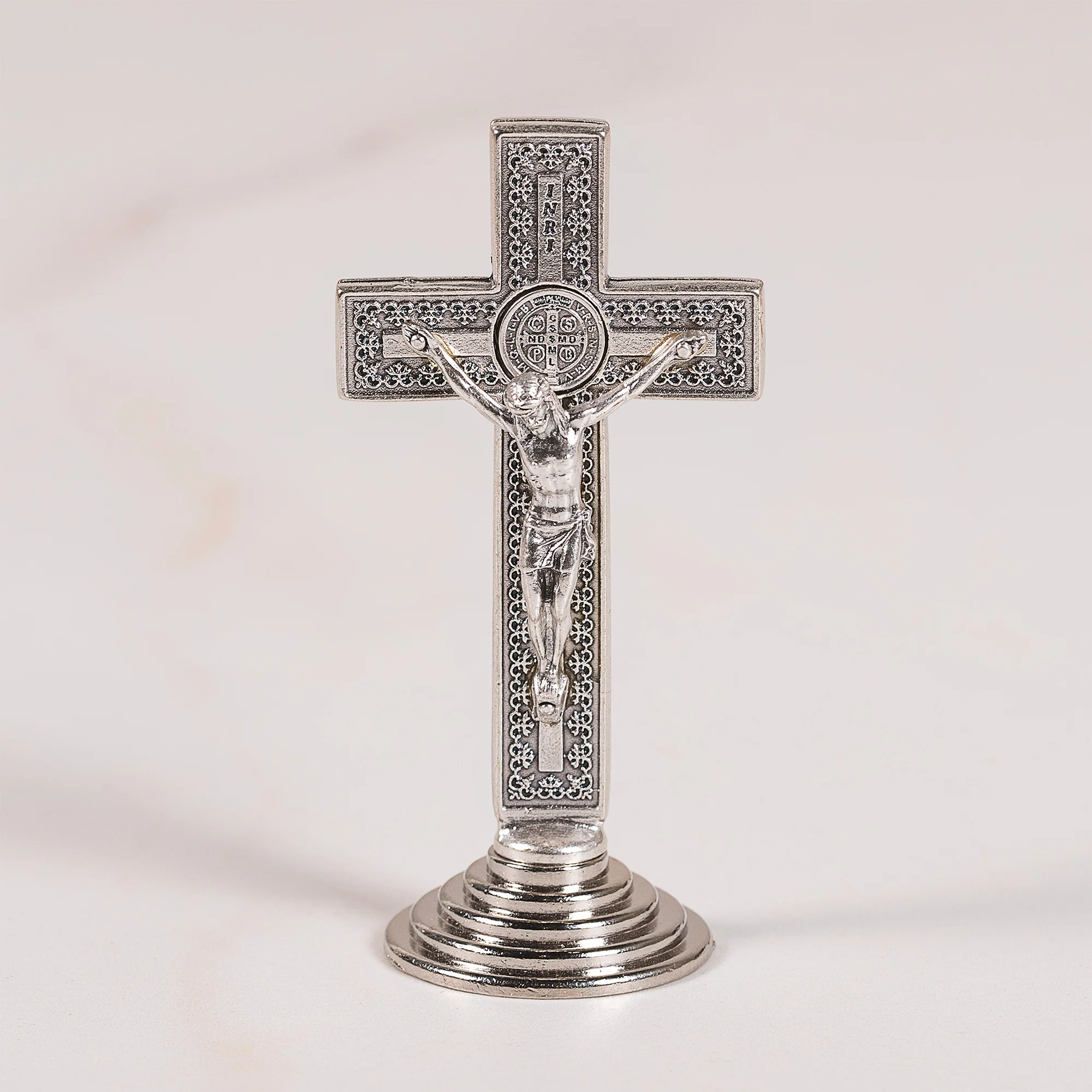 St. Benedict Desk Crucifix - Gold/Black or Silver - Image 4