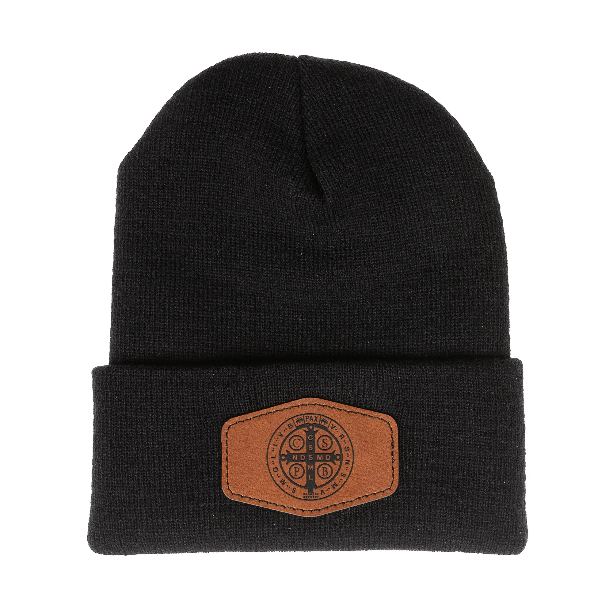 St. Benedict Leather Patch Beanie - Image 3