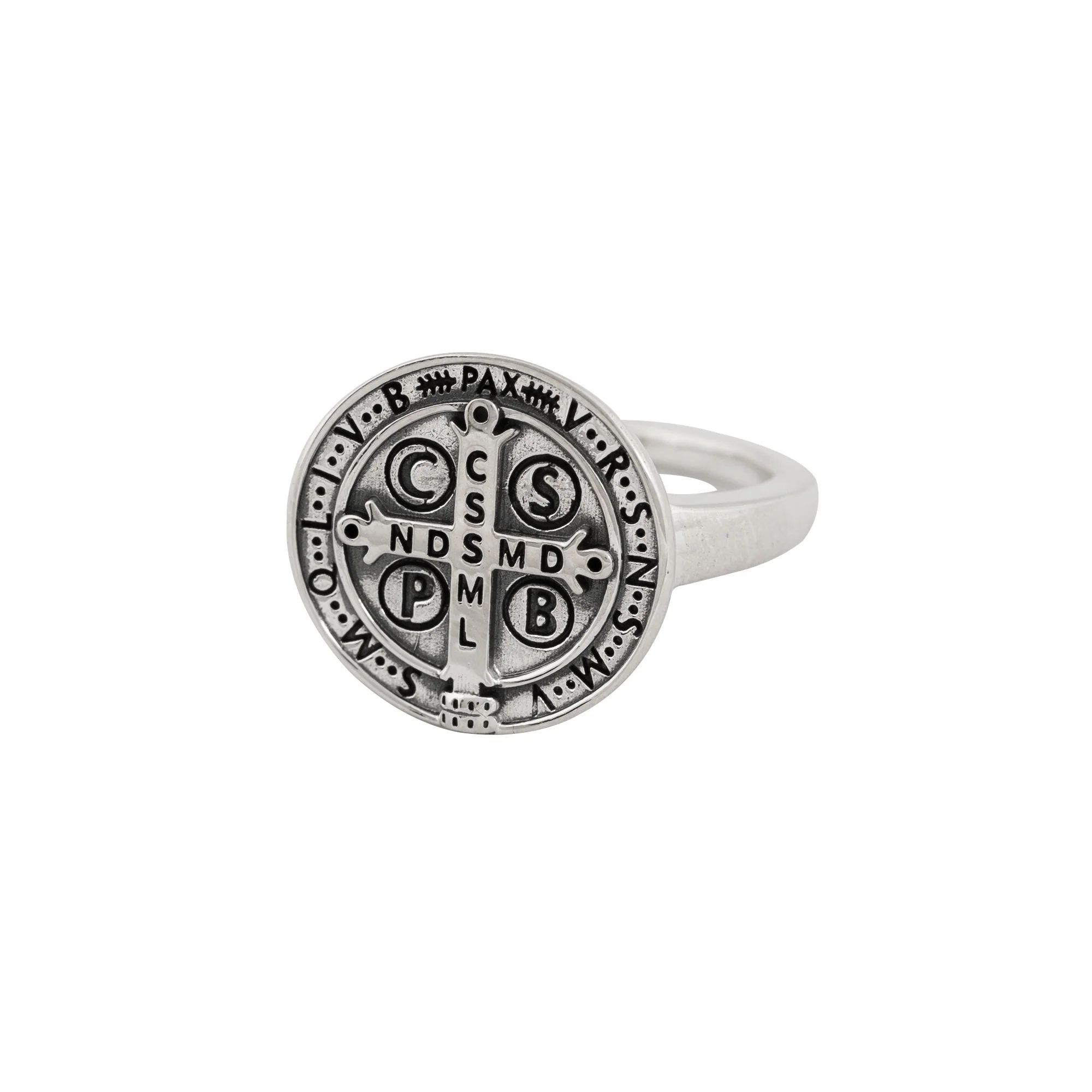 St. Benedict Sterling Silver Ring with Thin Band - Multiple Sizes