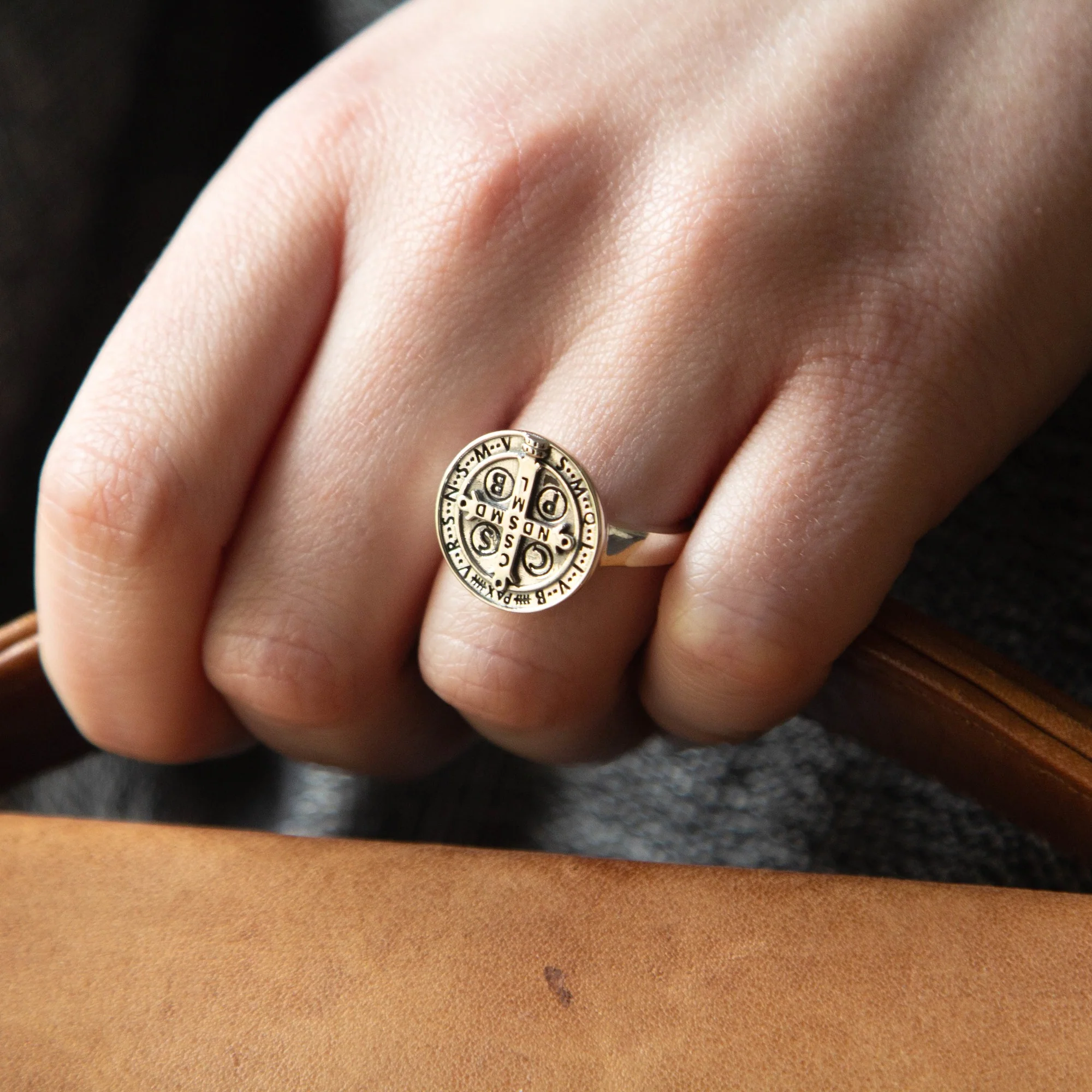 St. Benedict Sterling Silver Ring with Thin Band - Multiple Sizes - Image 2