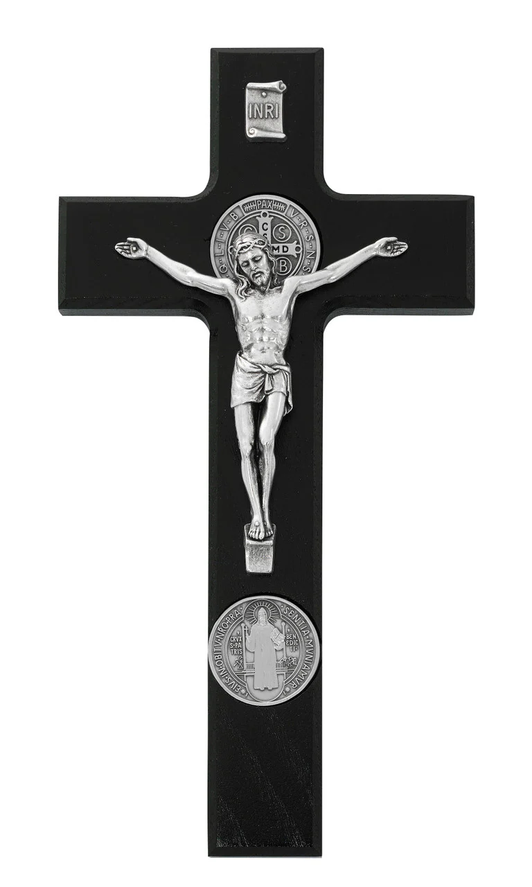 St. Benedict Wall Crucifix with Medals - Silver or Gold - 9" - Image 3