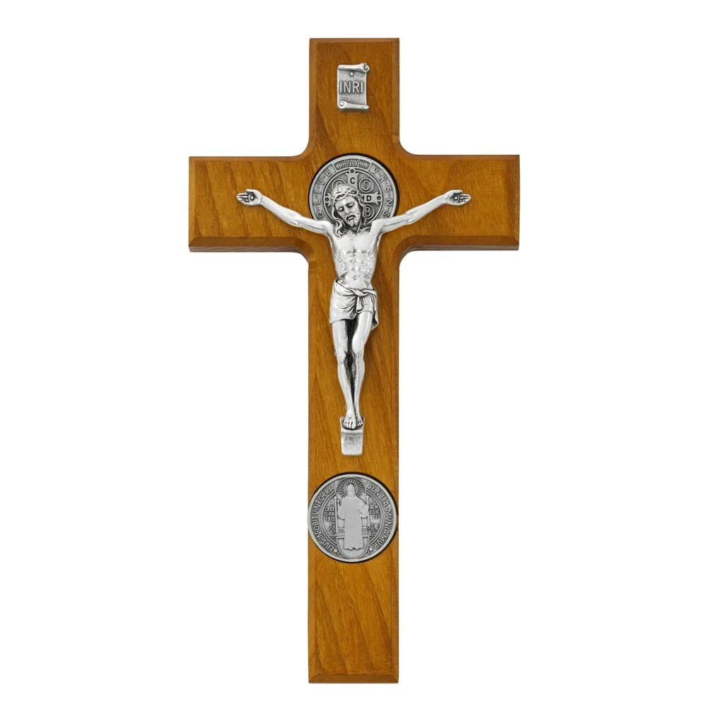 St. Benedict Wall Crucifix with Medals - Silver or Gold - 9" - Image 5