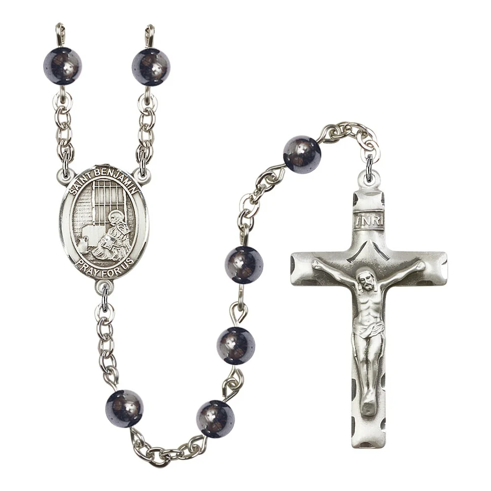 St. Benjamin 6mm Hematite Rosary