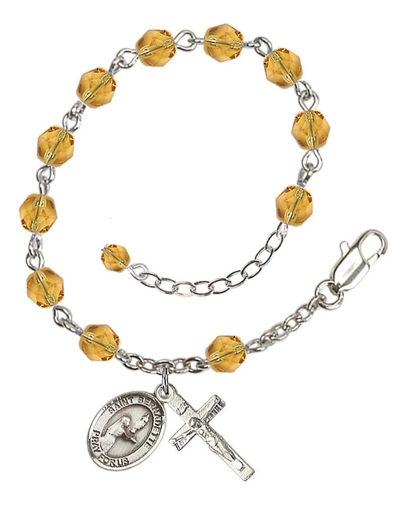 St. Bernadette Yellow November Rosary Bracelet 6mm