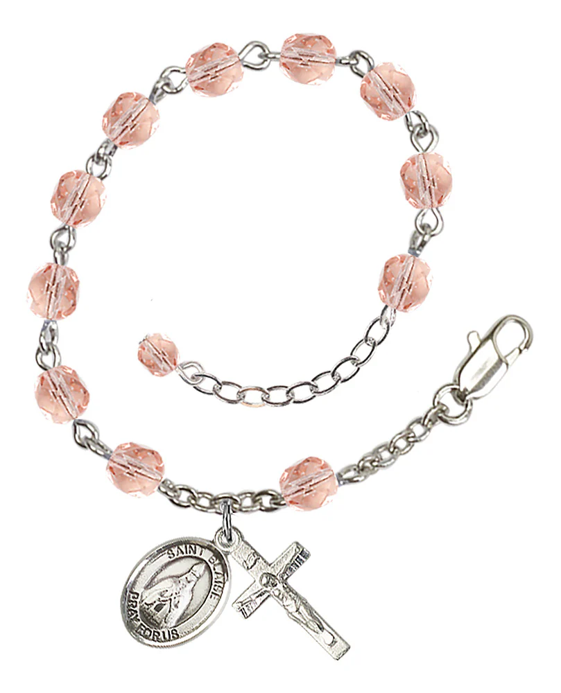 St. Blaise Pink October Rosary Bracelet 6mm