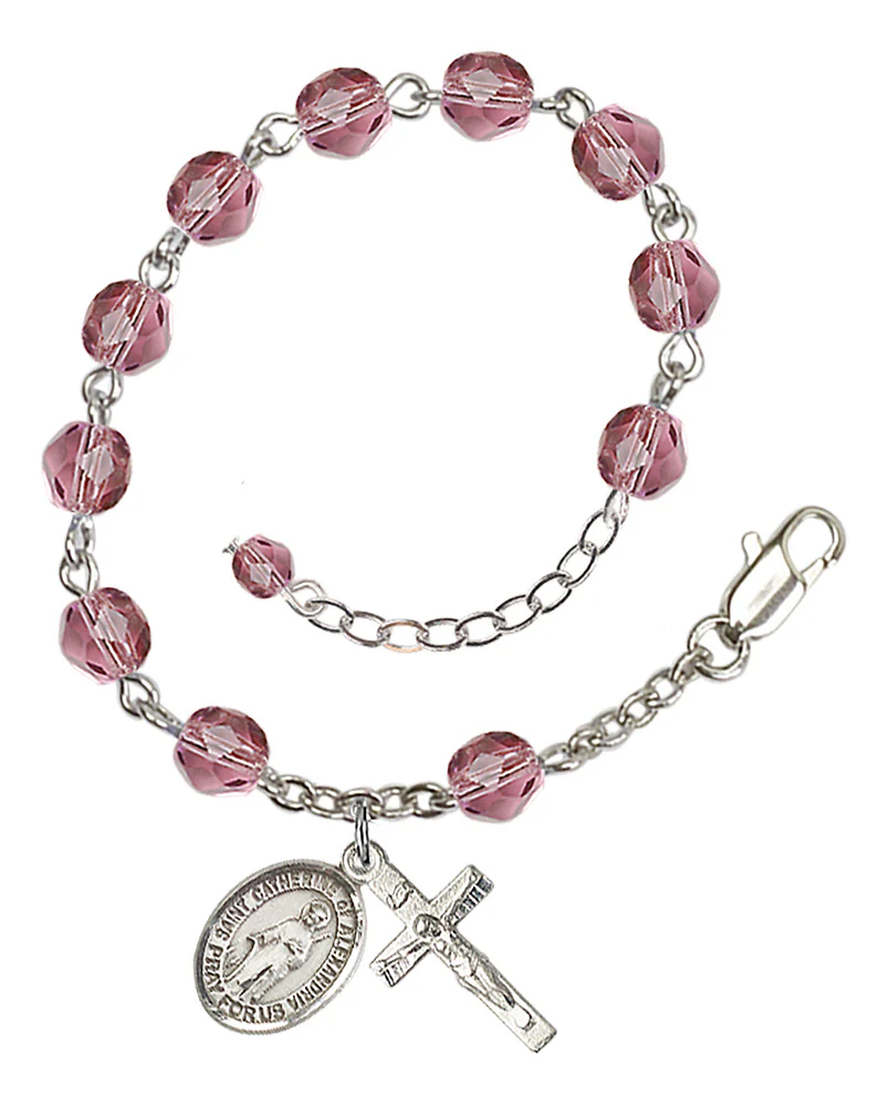 St. Catherine Of Alexandria Purple February Rosary Bracelet 6mm
