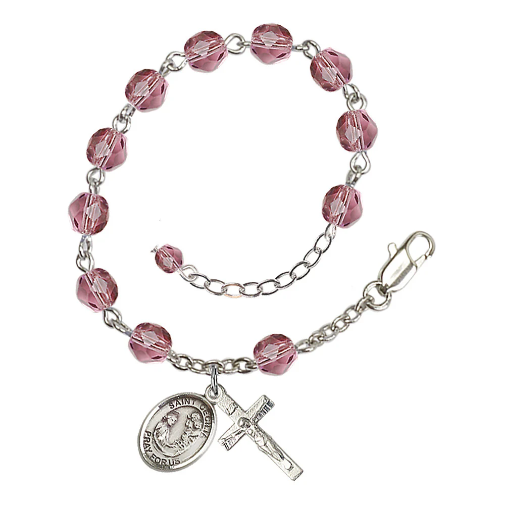St. Cecilia Crystal Birthstone Rosary Bracelet - Multiple Birthstones