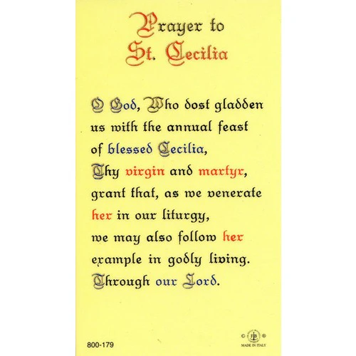 St. Cecilia Laminated Prayer Card - Image 2