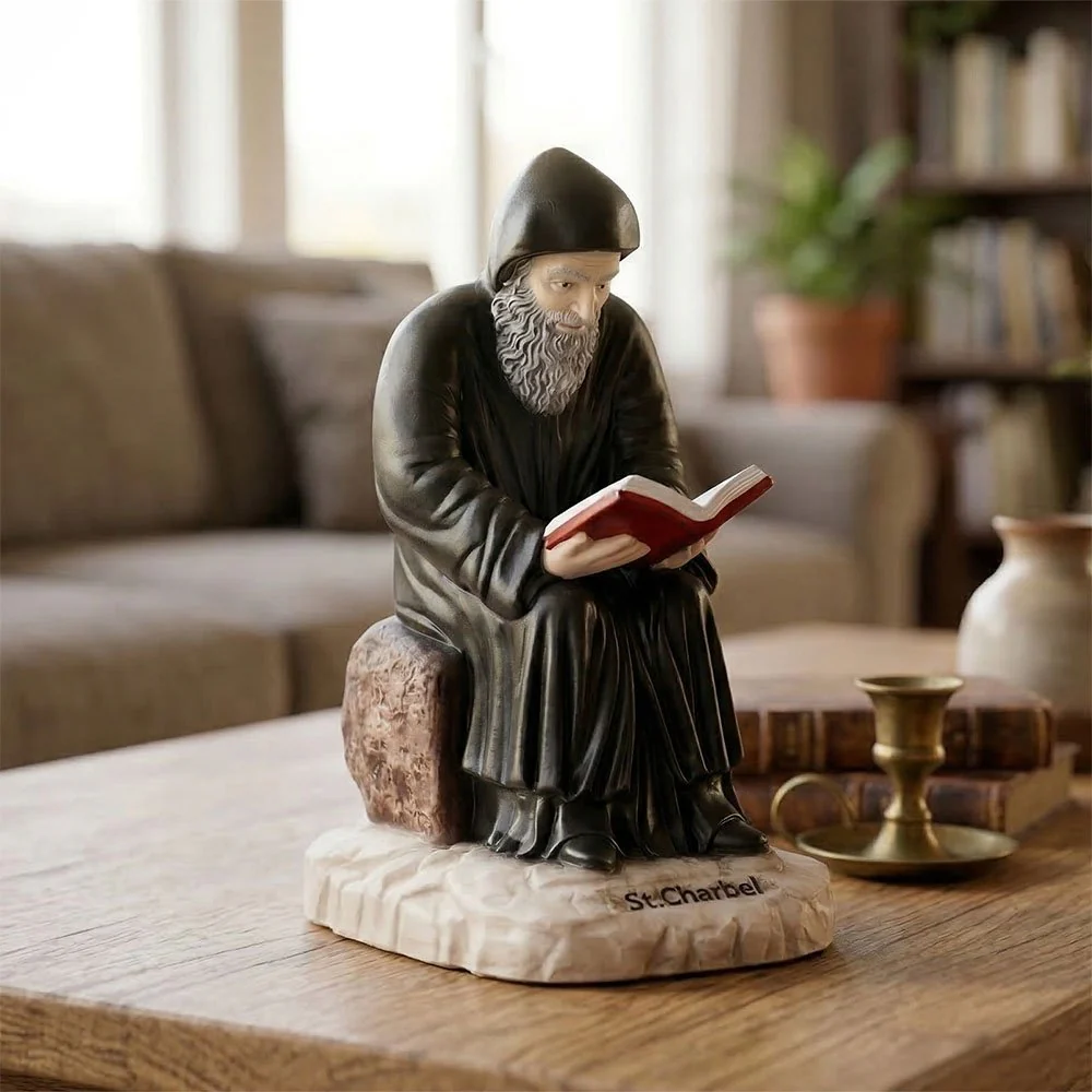 St. Charbel Seated/Reading Statue - 8" - Image 7