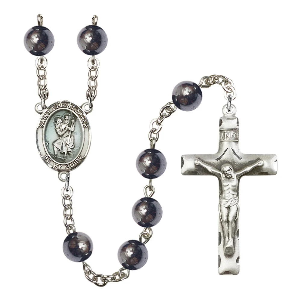St. Christopher 8mm Hematite Rosary