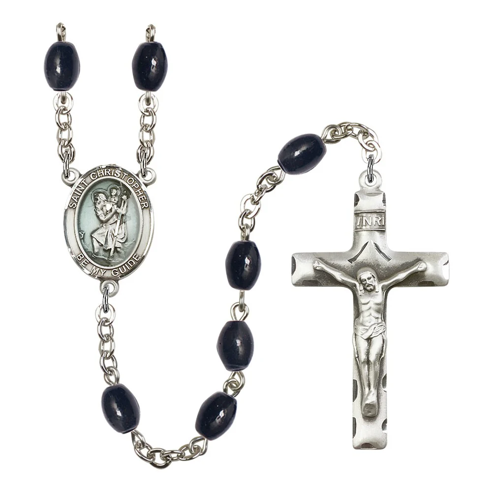 St. Christopher 8X6mm Black Onyx Rosary