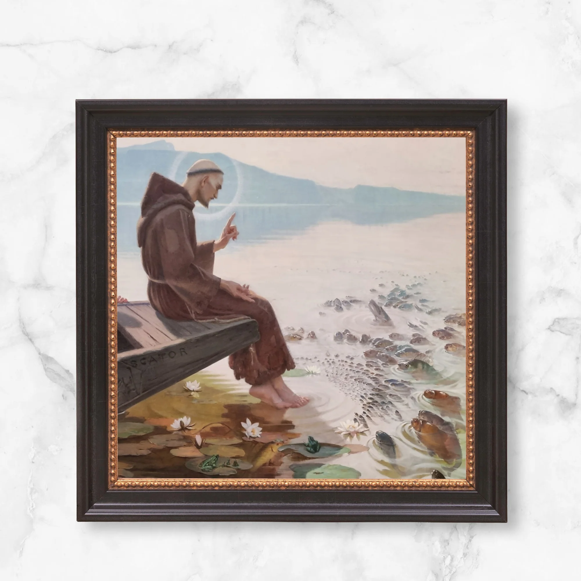 St. Anthony Preaching to the Fish Framed Canvas - Sacred Mini Collection